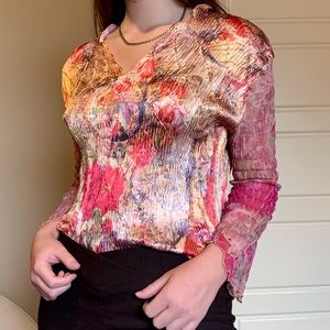 Y2K Textured Renaissance Silky Top w/ Sheer Arms